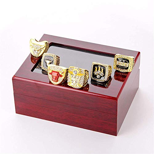 ZJL Europa Y América Anillos de Hombres, Juego de 6 Europa Y América Replica Del Campeonato de Bulls de la Nba Anillo de Colección de Acero Inoxidable Retro Tamaños 11 Coleccionables