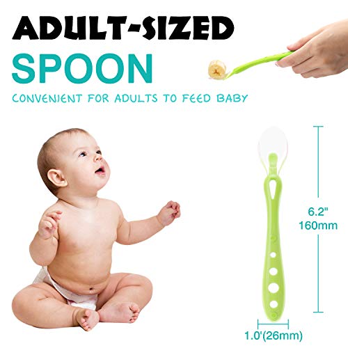 Zooawa Set de Cuchara para Bebe, 2 Piezas Cucharillas de Silicona para Bebé Mayores que 4 Meces, Cucharas de Alimentación de la Primera Etapa para Bebé, Cubierta Cuchillería Bebés, Azul & Verde