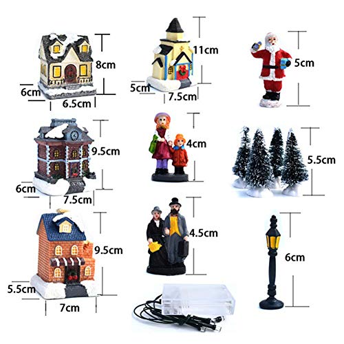 ZQYX Casas de Pueblo de Invierno de Navidad, 10 Piezas - Casas de Figuras de Navidad Juegos de construcción de Pueblo, con luz LED, Accesorios de Figuras de Navidad Adornos de Mesa