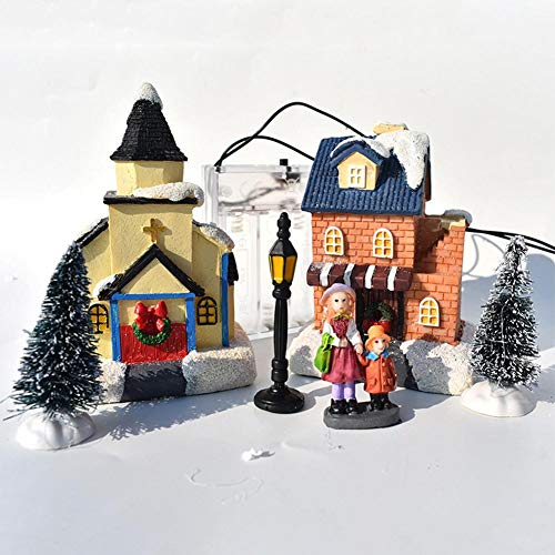 ZQYX Casas de Pueblo de Invierno de Navidad, 10 Piezas - Casas de Figuras de Navidad Juegos de construcción de Pueblo, con luz LED, Accesorios de Figuras de Navidad Adornos de Mesa