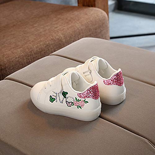 1-6 Años,SO-buts Niños Bebés Niñas Niños Lentejuelas Blancas Bordado Flor Mariposa Luz Led Luminoso Zapatos Deportivos Zapatillas De Deporte (Rosado,20 EU)