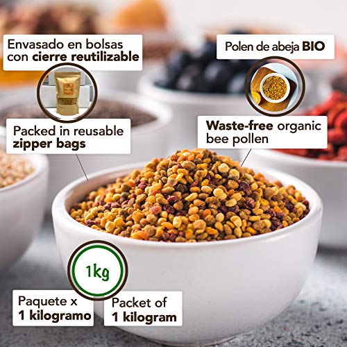 1 kg - Polen de España BIO. 100% natural. Polen de abeja ecologico libre de residuos. Polen fuente de proteinas, aminoácidos, lípidos, vitaminas y minerales.