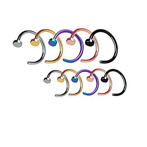 10 Pcs Piercing Nariz Aro de Nariz Acero Inoxidable Arete de Nariz Joyería Cuerpo Piercing Perno Aros de Oreja sin Agujero Pendiente de Nariz Falso Anillo Aro Labio para Hombre Mujer Plata Oro Negro