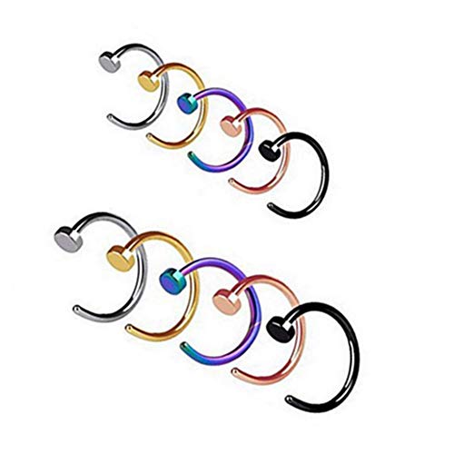 10 Pcs Piercing Nariz Aro de Nariz Acero Inoxidable Arete de Nariz Joyería Cuerpo Piercing Perno Aros de Oreja sin Agujero Pendiente de Nariz Falso Anillo Aro Labio para Hombre Mujer Plata Oro Negro