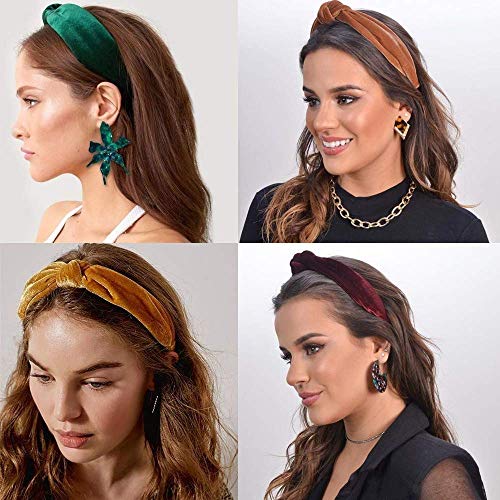 10 piezas Diademas de nudo de punto de terciopelo, Banda elástica de pelo ancho Turbante Cinta antideslizante Diademas anudadas para mujer Chica