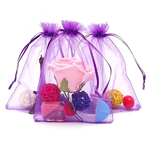 100pcs Bolsas de Organza de Regalo 13x18cm Bolsitas de Organza Grande para Fiesta de Boda, Joyas (morado)