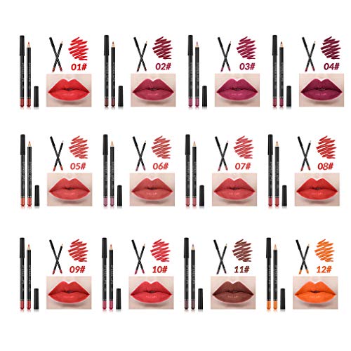 12pcs / Set impermeable Lápiz Delineador de labios de larga duración Lip Liner Herramientas del maquillaje