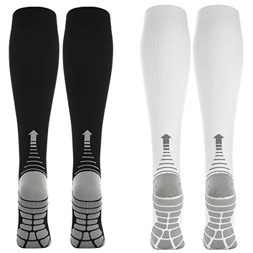 2 Pares Calcetines/Medias de Compresión para Hombres y Mujeres, Running, Deporte, Correr, Senderismo, Volar, Viajar, Varicosas, Embarazo y Médicos (EU 39-42, Nero+Blanco - 2 Pares)