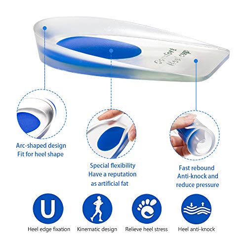 2 pares de almohadillas de gel para talones,almohadillas de silicona para talones para la fascitis plantar,espolones del talón y dolor de Aquiles,copas gel para talones y cojines Absorción (Mujer)