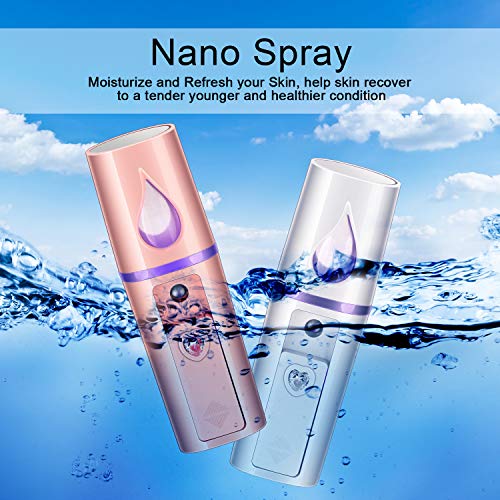 2 Pulverizador de Cara de Nano Mini Vaporizador de Vapor de Cara Portátil Rociador de Niebla Práctico con Espejo Diseño Hidratante e Hidratante para Cuidado de Piel, Maquillaje, Extensión de Pestañas