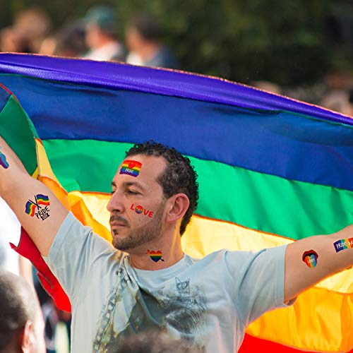 20 Hojas de Tatuajes de Arcoiris Pegatinas Tatuajes Temporales Impermeables de Orgullo de Gay Tatuajes en Arcoiris/ Bandera/ Corazón para Fiesta de LGBT Cumpleaños Celebraciones de Desfiles Igualdad