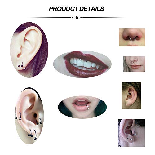 20 Piezas 16G Acero Inoxidable Joyería Septum Piercing Cartílago Helix Tragus Pendientes Nariz Labio Aros Anelli Herradura Retenedor para Mujer Hombre 10mm