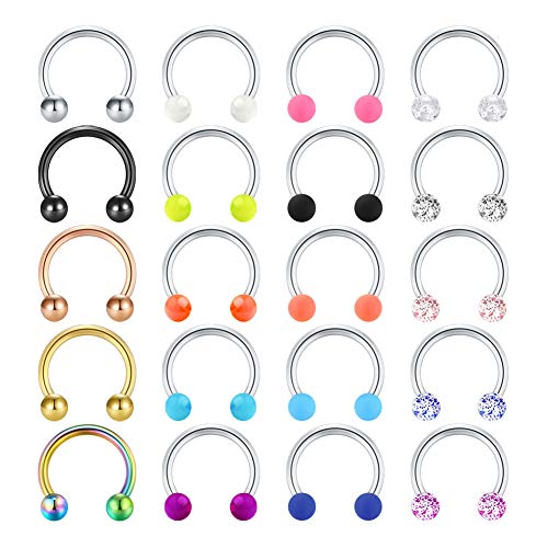 20 Piezas 16G Acero Inoxidable Joyería Septum Piercing Cartílago Helix Tragus Pendientes Nariz Labio Aros Anelli Herradura Retenedor para Mujer Hombre 10mm