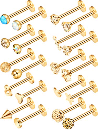 20 Piezas de Perno de Nariz de Acero Inoxidable 16G Joyería de Piercing de Cartílago Labio Trago Nariz para Mujeres Chicas, 20 Estilos (Dorado)