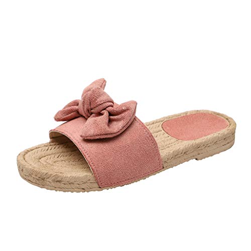 2019 Mujer Sandalias Y Chanclas, Alpargatas Planas Con Lazo De Vestir Vacasiones Playa Outdoor Interior Chanclas De Verano Zapato Con Punta Abierta Zapatillas De Talla Grande 36-43(Rosa, 38)