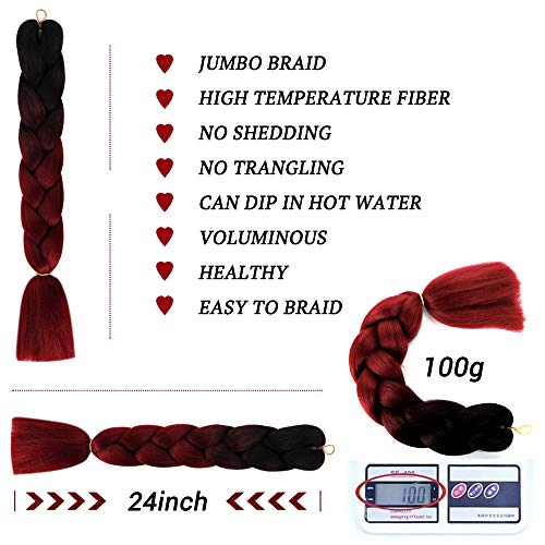 24" Ombre Trenzado De Cabello Trenza Jumbo Kanekalon Cabello trenzado sintético Extensiones de cabello de fibra de alta temperatura de dos tonos para cabello trenzado Box Twist(5 Packs/Lot)