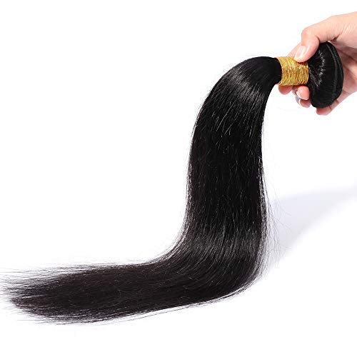 24"(60cm) Extensiones de Cabello Natural Cortina Pelo Natural Humano Brasileño Virgen 100% Remy Hair Liso (100g,1B Negro Natural)