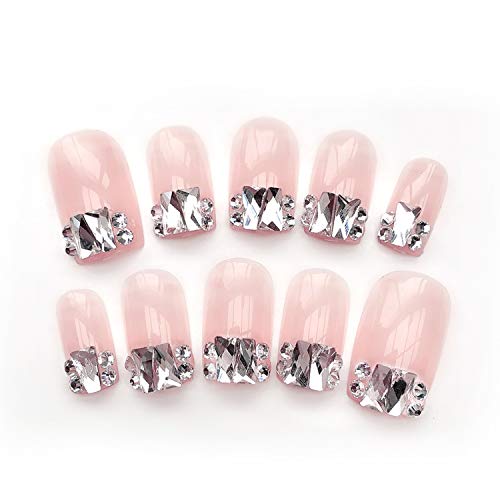 24PCS Press on Nails Luxe brillanti strass da sposa Unghie finte Gemme glitterate Design quadrato Copertura completa Unghie finte corte Sposa-