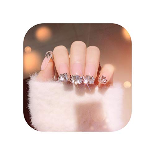 24PCS Press on Nails Luxe brillanti strass da sposa Unghie finte Gemme glitterate Design quadrato Copertura completa Unghie finte corte Sposa-