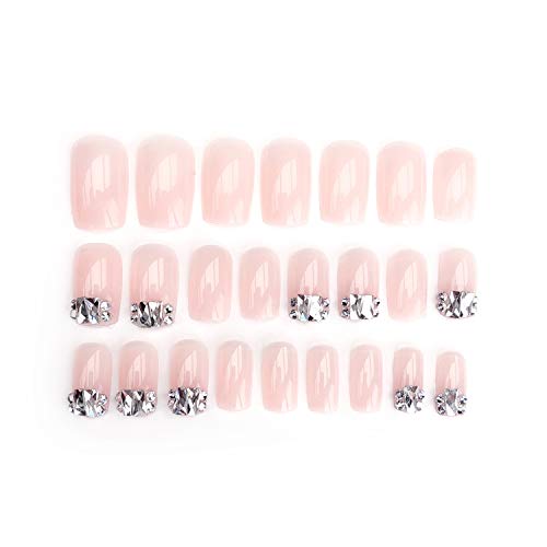 24PCS Press on Nails Luxe brillanti strass da sposa Unghie finte Gemme glitterate Design quadrato Copertura completa Unghie finte corte Sposa-