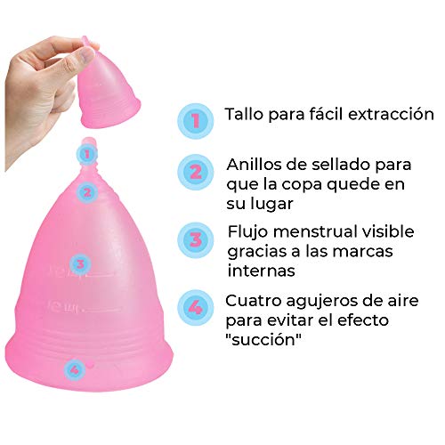 2x Femme Essentials Copa Menstrual + Bolsa de Algodón | 100% de Silicona Hipoalergénica para Uso Médico | Ecológica, Segura, Cómoda y Higiénica | Tamaño: Pequeño | Color: Rosa