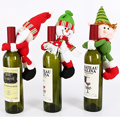 3 piezas Lindo Papá Noel y Muñeco de nieve y Elf Muñeca Botella de Vino Sostener la Fiesta de Navidad Decoración de la Mesa Ornamento