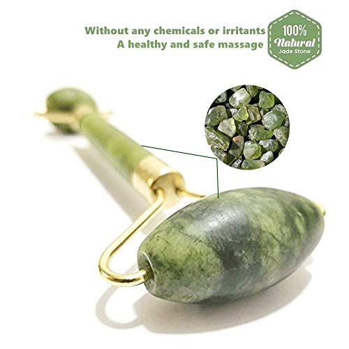 3 piezas Rodillo de Jade Facial Masaje, Anti Aging Gua Sha Facial Masajeador Cara Jade Roller, Natural Facial Masaje Piedra Gua Sha Jade,Para Cuello Cara Ojos Cabeza Cuerpo - Verde