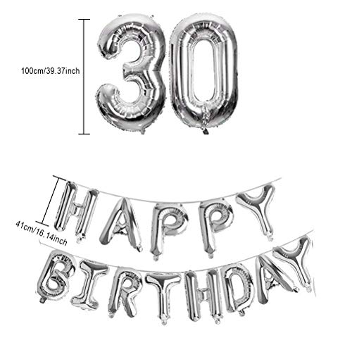 30 Cumpleaños Globos Decoraciones Plata Negro 46PCS Set, Globos para 30 Años de Feliz Cumpleaños, Globos de Papel de Aluminio - YANSHON Decoraciones para Hombres y Mujeres Adultos Decoración de Fiesta