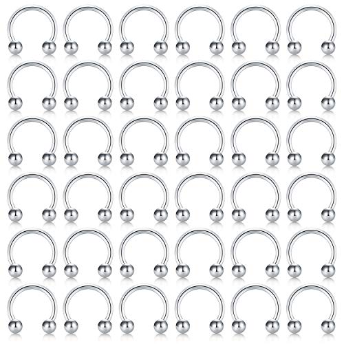 36 Piezas 12G Acero inoxidable Septum Piercing Oreja Helix Tragus Cartilago Joyas para el cuerpo Aros Piercing para Mujer Hombre 10mm 12mm 14mm 16mm