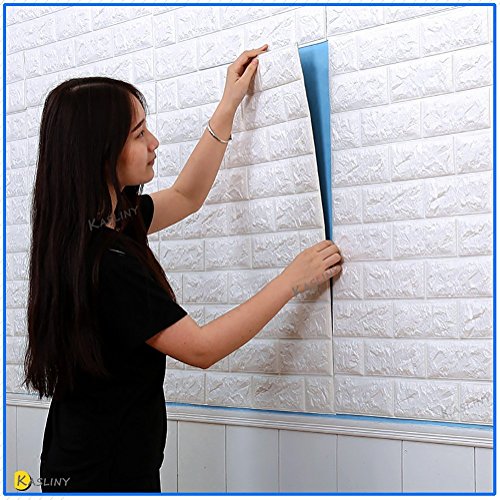 3D Papel tapiz de ladrillo, repique extraíble y pegatina de pared de espuma PE para sala de estar (5 piezas Ladrillo Blanco)