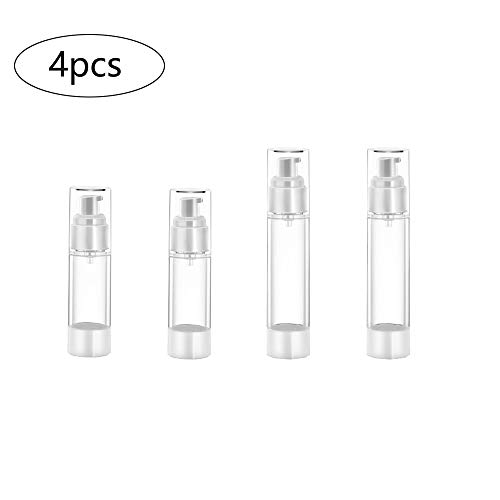 4 Piezas Botella de Spray de Viaje Portátil, Botellas de Bomba Sin Aire Plastico Envases Cosmetica Contenedor Rellenable de Viajes, para Aceites Esenciales Viajes Perfumes Loción(30ml, 50ml)