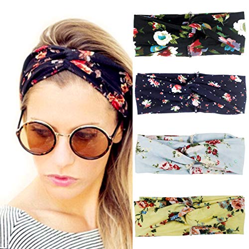 4 Piezas Diademas para Mujer Floral Print Vintage Twisted Nudo Elástico Turb4 Piezas Diademas para Mujer Floral Print Vintage Twisted Nudo Elástico Turantes para el Pelo Accesorios para Cabeza Deporte