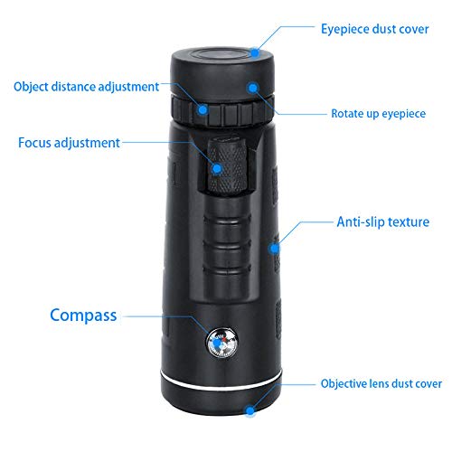 40x60 HD Telescopio Monocular,Impermeable y Antivaho Monoculares de Largo Alcance para Movil con Trípode y Adaptador para Smartphone para Observación de Aves Caza Conciertos Viaje