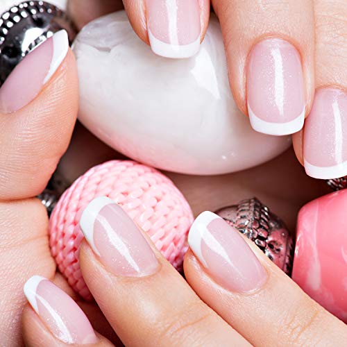 500 Piezas Puntas de Uñas Francesas Blancas Puntas de Uñas Postizas en Forma Curvada C Puntas de Uñas de Acrílico de Estilo Corto con 4 Pegamentos de Uñas y Lima Negra para Manicura