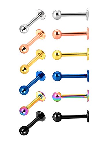 6 Pares 16 Gauge de Piercing de Nariz de Acero Inoxidable Pendientes de Tragus Piercing de Labret Piercings de Cuerpo, 6 Colores