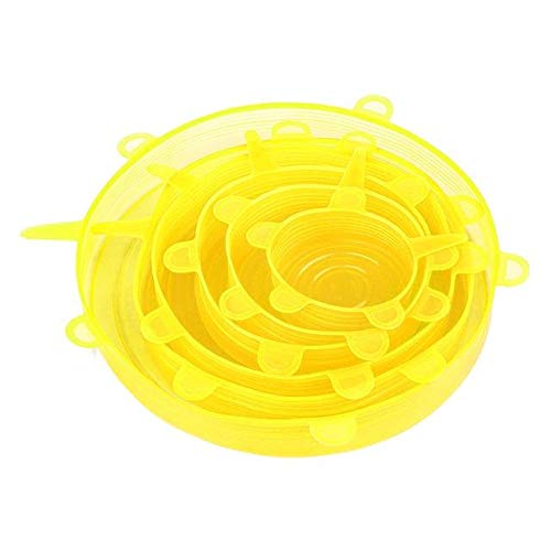 6 piezas tapas elásticas de silicona cubiertas herméticas reutilizables para - Pack: amarillo