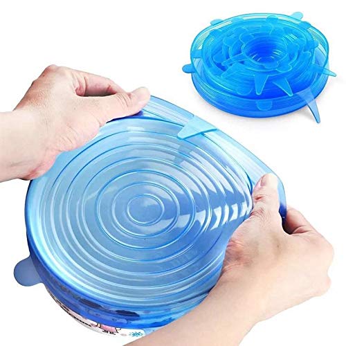 6 piezas tapas elásticas de silicona cubiertas herméticas reutilizables para - Pack: azul