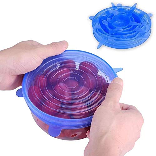 6 piezas tapas elásticas de silicona cubiertas herméticas reutilizables para - Pack: azul