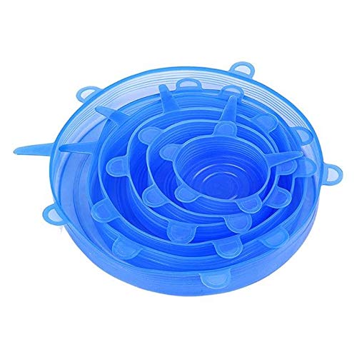 6 piezas tapas elásticas de silicona cubiertas herméticas reutilizables para - Pack: azul