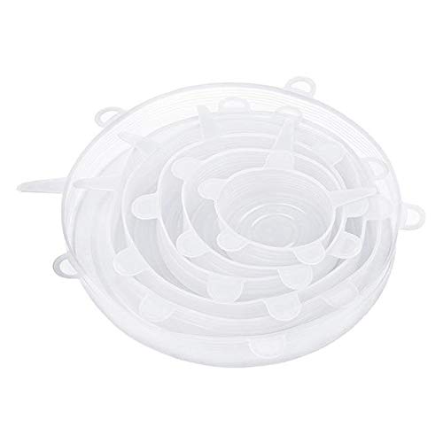 6 piezas tapas elásticas de silicona cubiertas herméticas reutilizables para - Pack: blanco