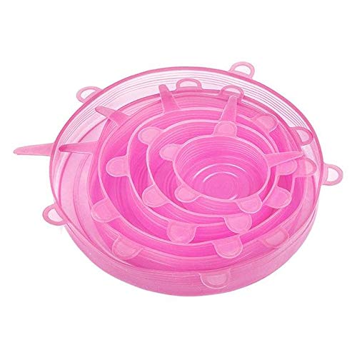 6 piezas tapas elásticas de silicona cubiertas herméticas reutilizables para - Pack: rosado