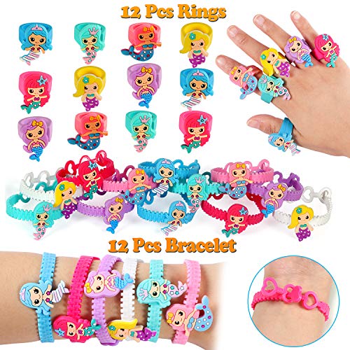 84Piezas Sirena Cumpleaños Party Accesorios Sirena Llavero Sirena Pulsera Sirena Anillo Sirena Collar Sirena Pinza para Cabello Tatuajes Temporales para Niños Niñas Sirena Fiesta Cumpleaños Regalo