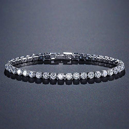 925 Joyería De Regalo Al por Mayor del Partido De Plata Esterlina 4mm 18cm Pulsera De Tenis For Las Mujeres Moda De La Boda Brazalete De La Joyería (Color : Silver, Size : 18cm)