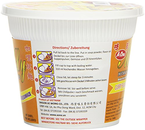 A-ONE Fideos Instantáneos En Vaso, Sabor Curry 65 g