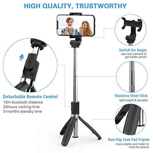 Abafia Bluetooth Palo Selfie, Selfie Stick Extensible Palo Selfie Trípode con Control Remoto 3 en 1 Monopie con Obturador Rotación de 360 Grados para iPhone/Samsung Galaxy/Huawei/Xiaomi (3.5”- 6.0”)