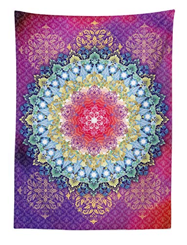 ABAKUHAUS Mandala Tapiz de Pared y Cubrecama Suave, Rosa y Púrpura Círculo Mágico Sueño Mundo Cuatro Elementos Paz Estampa, No se Desliza de la Cama, 110 x 150 cm, Mutlicolor