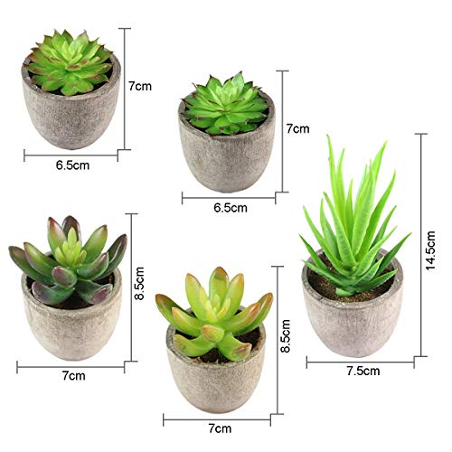 Abree Plantas Suculentas Artificiales 5PCS Jardinera Suculenta Falso Plantas de Cactus Faux Pequeñas con Macetas de Color Gris para la Decoración de la Oficina en el Hogar