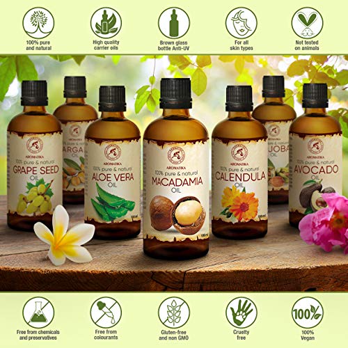 Aceite de Macadamia 200ml - Macadamia Integrifolia - Suráfrica - 100% Puro & Natural 2x100ml - Botella de Vidrio - Cuidado Intensivo para el Rostro - Cuerpo - Cabello - Piel - Masaje - Cosmético