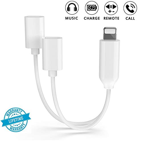 Adaptador de Conector de Auriculares para iPhone 7 Adaptadores de Doble convertidor, Cable de Audio AUX Splitter Conector de Cargador de Auriculares, para IPhoneX/XS / 8/8 Plus / 7/7 Plus / 6