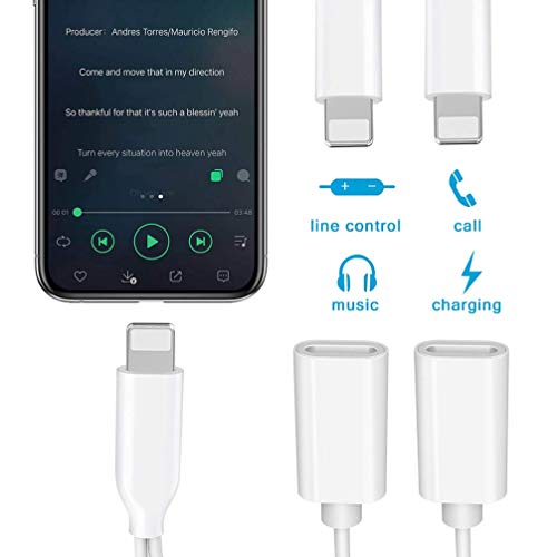 Adaptador de Conector de Auriculares para iPhone 7 Adaptadores de Doble convertidor, Cable de Audio AUX Splitter Conector de Cargador de Auriculares, para IPhoneX/XS / 8/8 Plus / 7/7 Plus / 6